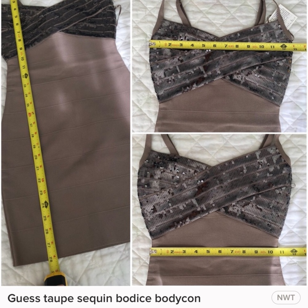 Guess taupe sequin bodycon bondage dress. - Picture 2 of 8